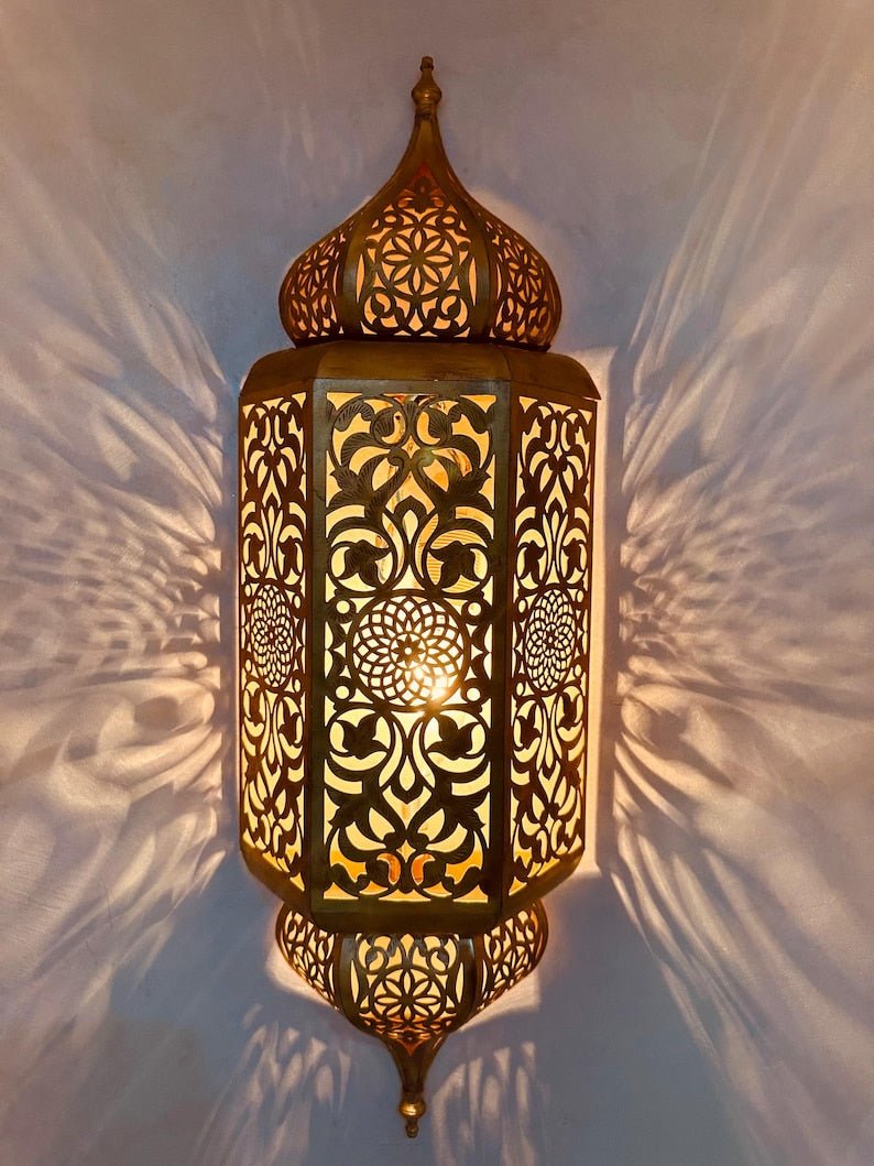 set of 3 Handmade Moroccan Brass Wall Sconce: Ambient Light, Copper Finish