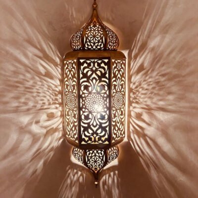 set of 3 Handmade Moroccan Brass Wall Sconce: Ambient Light, Copper Finish