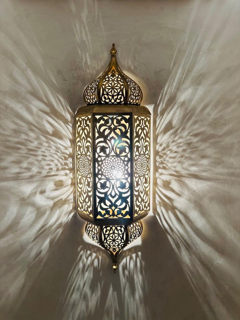 set of 3 Handmade Moroccan Brass Wall Sconce: Ambient Light, Copper Finish