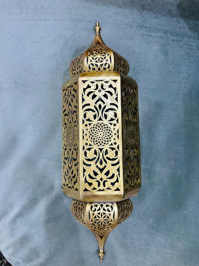 set of 3 Handmade Moroccan Brass Wall Sconce: Ambient Light, Copper Finish