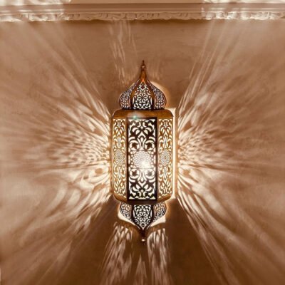 set of 3 Handmade Moroccan Brass Wall Sconce: Ambient Light, Copper Finish