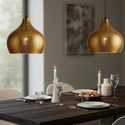 Golden Copper Farmhouse Pendant Light – Handmade Dome Ceiling Lamp for Warm Rustic Interiors