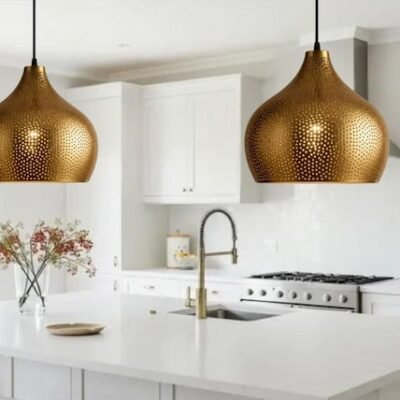 Golden Copper Farmhouse Pendant Light – Handmade Dome Ceiling Lamp for Warm Rustic Interiors