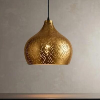 Golden Copper Farmhouse Pendant Light – Handmade Dome Ceiling Lamp for Warm Rustic Interiors