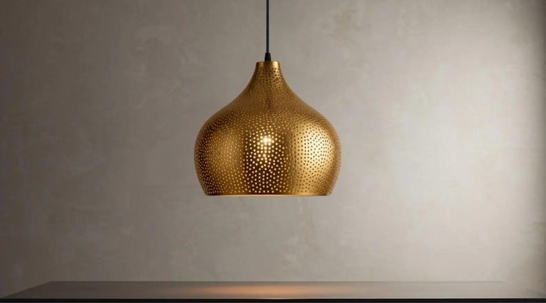 Golden Copper Farmhouse Pendant Light – Handmade Dome Ceiling Lamp for Warm Rustic Interiors