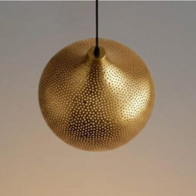 Golden Copper Farmhouse Pendant Light – Handmade Dome Ceiling Lamp for Warm Rustic Interiors