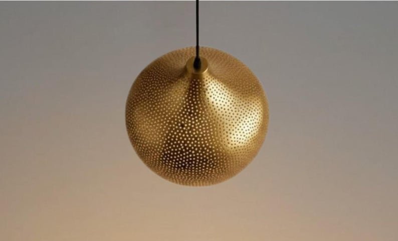 Golden Copper Farmhouse Pendant Light – Handmade Dome Ceiling Lamp for Warm Rustic Interiors