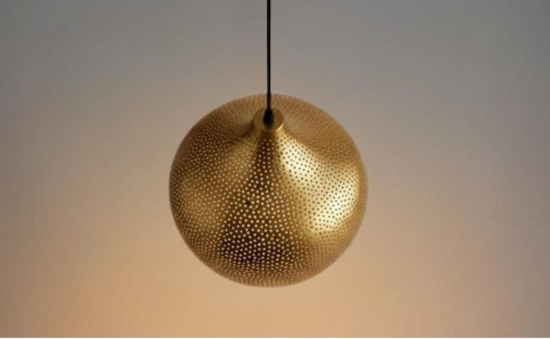 Golden Copper Farmhouse Pendant Light – Handmade Dome Ceiling Lamp for Warm Rustic Interiors