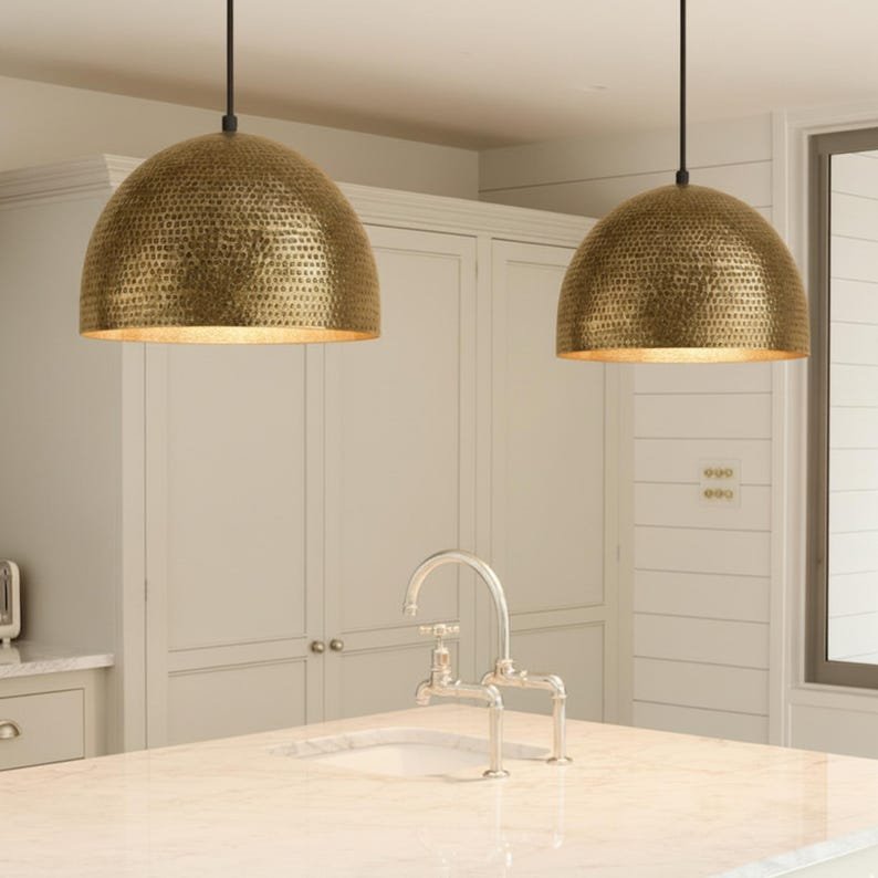 Pendant lamp β hammered brass dome ceiling light for kitchen island, modern mid century style Pendant lamp β hammered brass dome ceiling light for kitchen island, modern mid century style