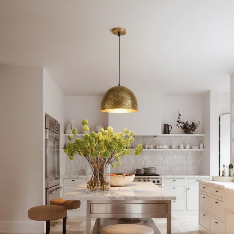 Pendant lamp β hammered brass dome ceiling light for kitchen island, modern mid century style Pendant lamp β hammered brass dome ceiling light for kitchen island, modern mid century style