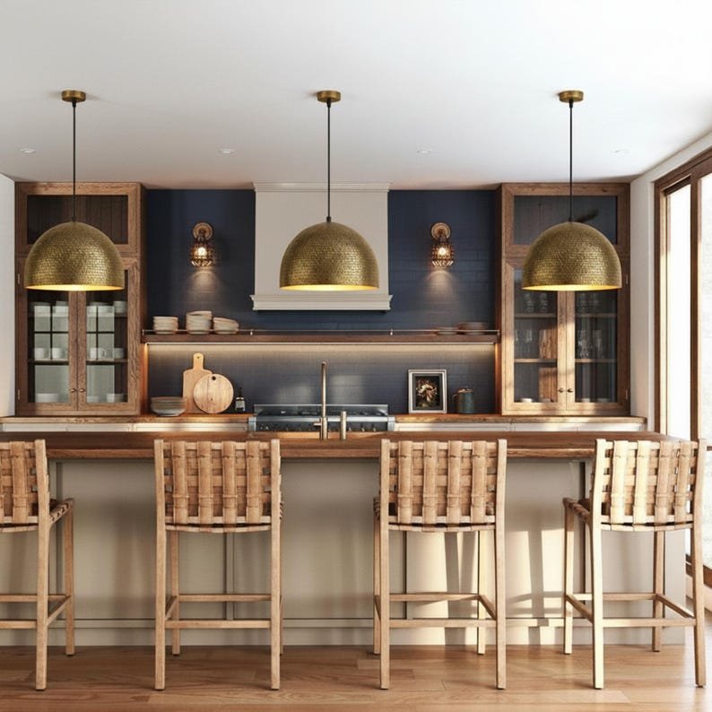 Pendant lamp β hammered brass dome ceiling light for kitchen island, modern mid century style Pendant lamp β hammered brass dome ceiling light for kitchen island, modern mid century style