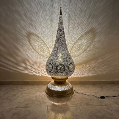 Moroccan brass lamp, large table lamp, artisanal bedside lamp, bronze table lamp, silver lamp, copper floor light , standing lamp , Morocco