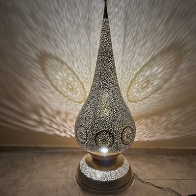 Moroccan brass lamp, large table lamp, artisanal bedside lamp, bronze table lamp, silver lamp, copper floor light , standing lamp , Morocco