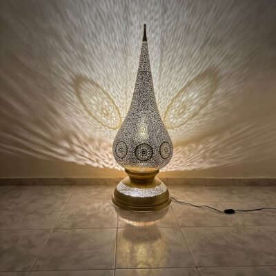 Moroccan brass lamp, large table lamp, artisanal bedside lamp, bronze table lamp, silver lamp, copper floor light , standing lamp , Morocco