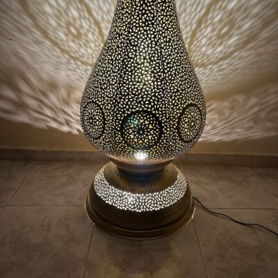 Moroccan brass lamp, large table lamp, artisanal bedside lamp, bronze table lamp, silver lamp, copper floor light , standing lamp , Morocco