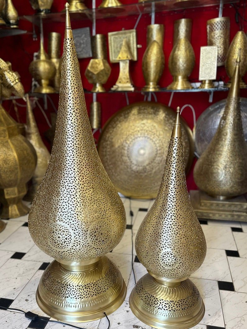 Moroccan brass lamp, large table lamp, artisanal bedside lamp, bronze table lamp, silver lamp, copper floor light , standing lamp , Morocco