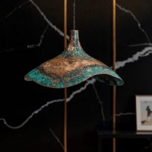 Verdigris Wave Copper Pendant Sculptural Artisan Ceiling Light
