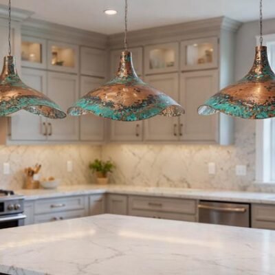 Handcrafted Hammered Copper Pendant Light: Green Patina Dome Lamp