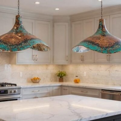 Verdigris Wave Copper Pendant Sculptural Artisan Ceiling Light