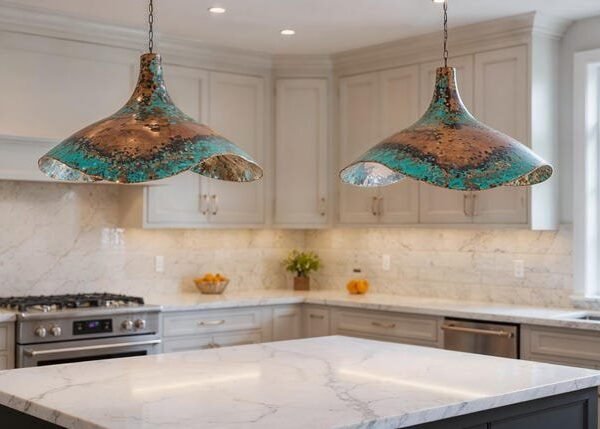 Verdigris Wave Copper Pendant Sculptural Artisan Ceiling Light