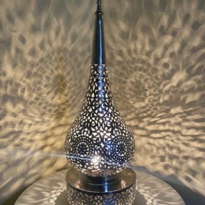 Silver Moroccan Table Lamp Filigree Shadow Light