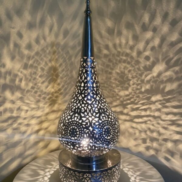 products-handmadetablelamp1 Silver Moroccan Table Lamp Filigree Shadow Light