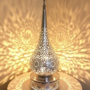 Silver Moroccan Table Lamp Filigree Shadow Light