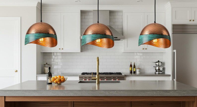 Green Patina Copper Pendant Light, Oxidized Copper Island Kitchen Lighting, Industrial Copper Pendant Light, Rustic chandelier, hanging light