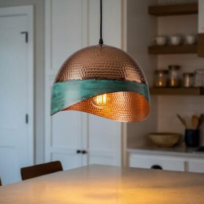 Green Patina Copper Pendant Light, Oxidized Copper Island Kitchen Lighting, Industrial Copper Pendant Light, Rustic chandelier, hanging light