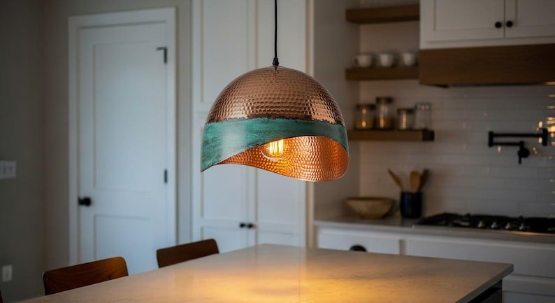 Green Patina Copper Pendant Light, Oxidized Copper Island Kitchen Lighting, Industrial Copper Pendant Light, Rustic chandelier, hanging light