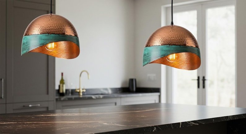 Green Patina Copper Pendant Light, Oxidized Copper Island Kitchen Lighting, Industrial Copper Pendant Light, Rustic chandelier, hanging light