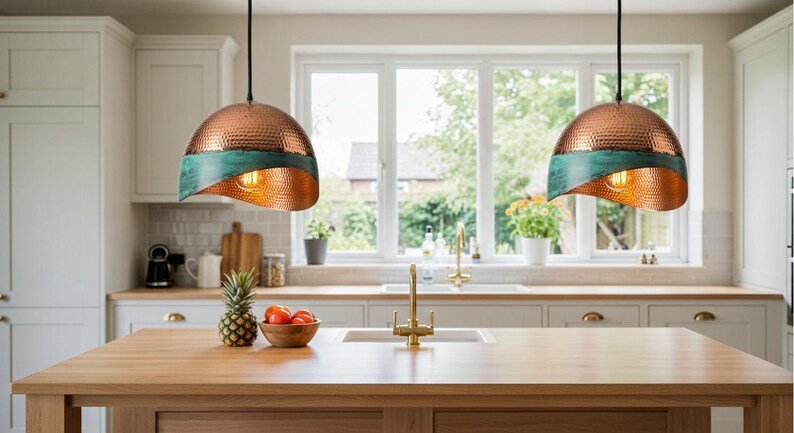 Green Patina Copper Pendant Light, Oxidized Copper Island Kitchen Lighting, Industrial Copper Pendant Light, Rustic chandelier, hanging light