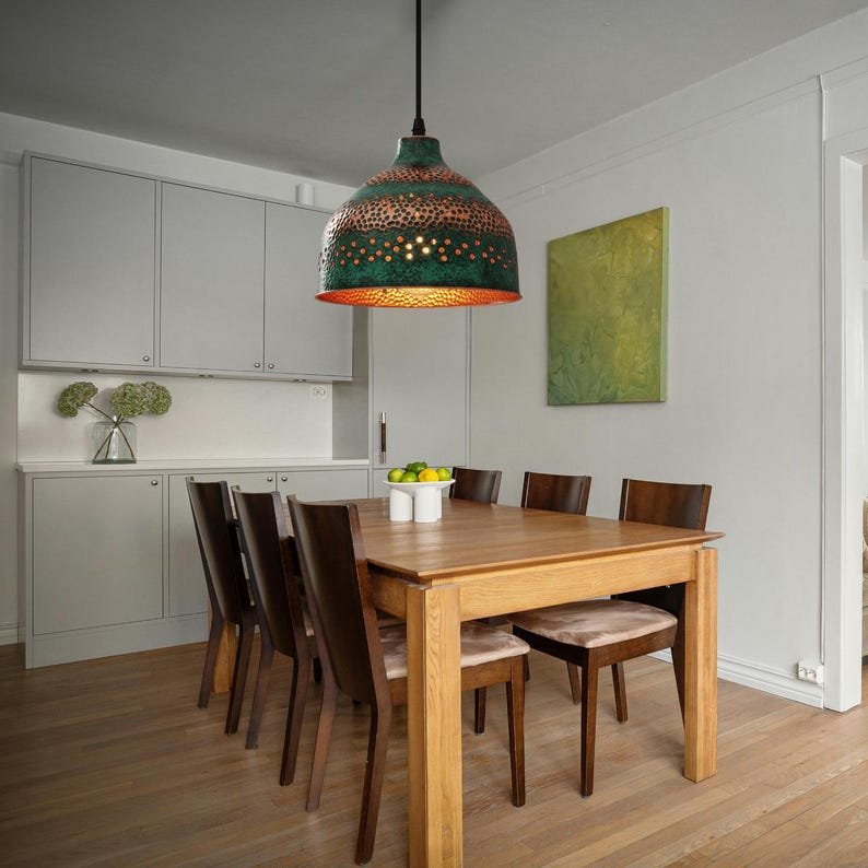 Verdigris Copper Dome Pendant Light: Rustic Farmhouse Chandelier Verdigris Copper Dome Pendant Light: Rustic Farmhouse Chandelier