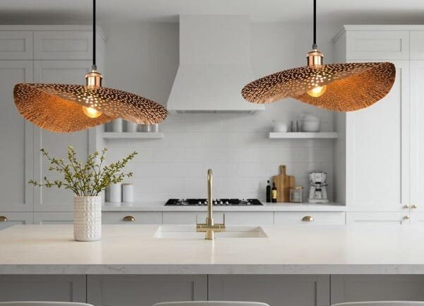 Wavy Brass Pendant Light Sculptural Perforated Ceiling Lamp