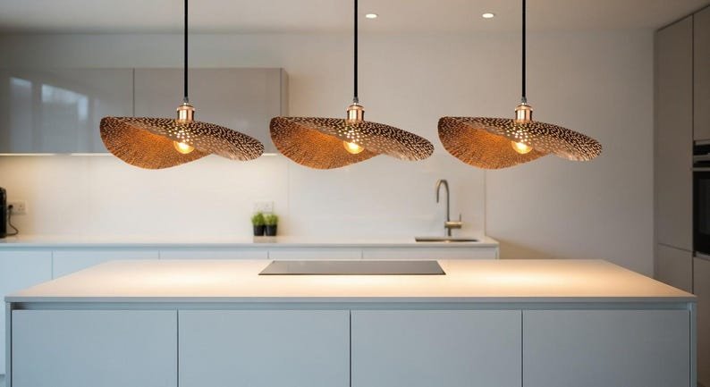Hammered Copper Dome Pendant Light: Boho Kitchen Island Lighting