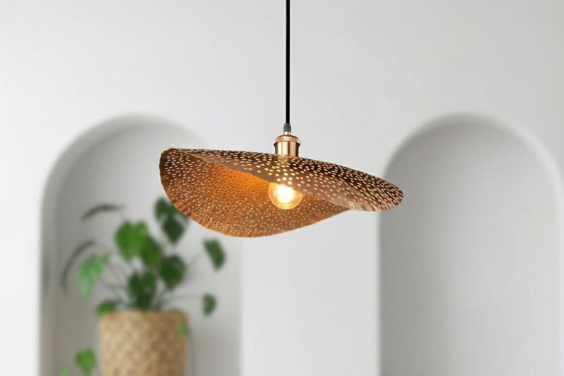 Hammered Copper Dome Pendant Light: Boho Kitchen Island Lighting