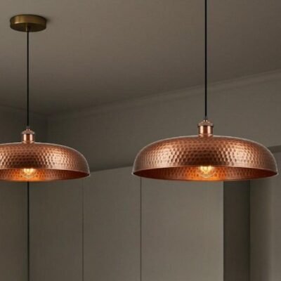 Wide Hammered Copper Dome Pendant Modern Farmhouse Kitchen Light