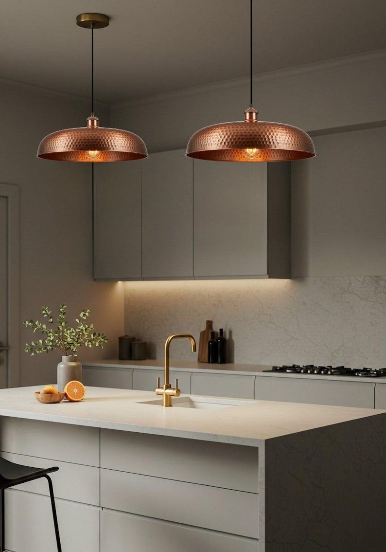 Hammered Copper Pendant Light: Handmade Moroccan Dome Lamp