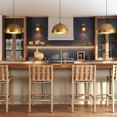 Pendant lamp – matte black teardrop with brass interior, kitchen island ceiling light for dining room and entryway, modern mid century style