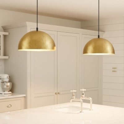 Pendant lamp – matte black teardrop with brass interior, kitchen island ceiling light for dining room and entryway, modern mid century style