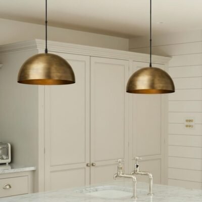 Pendant lamp – brushed brass dome ceiling light for kitchen island, dining room and entryway, modern mid century style, handmade