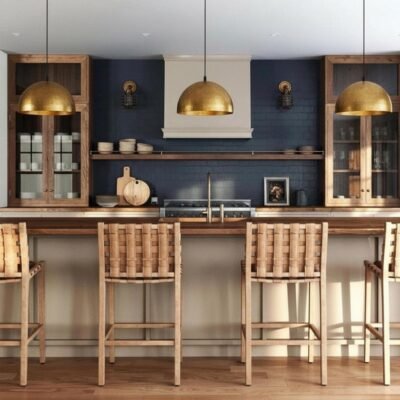 Pendant lamp – matte black teardrop with brass interior, kitchen island ceiling light for dining room and entryway, modern mid century style