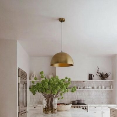 Pendant lamp – brushed brass dome ceiling light for kitchen island, dining room and entryway, modern mid century style, handmade