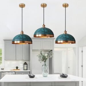 Turquoise Patina Dome Pendant Vintage Copper Kitchen Light