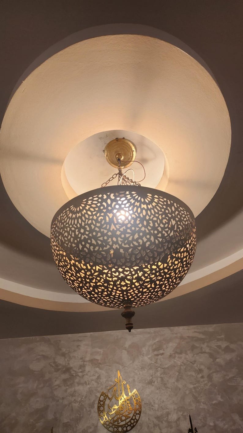 Moroccan Brass Pendant Light – Handcrafted Ceiling Light with Filigree Cutouts | Atlas Lights for Ambient Moroccan Decor – Sizes 16 to 50cm