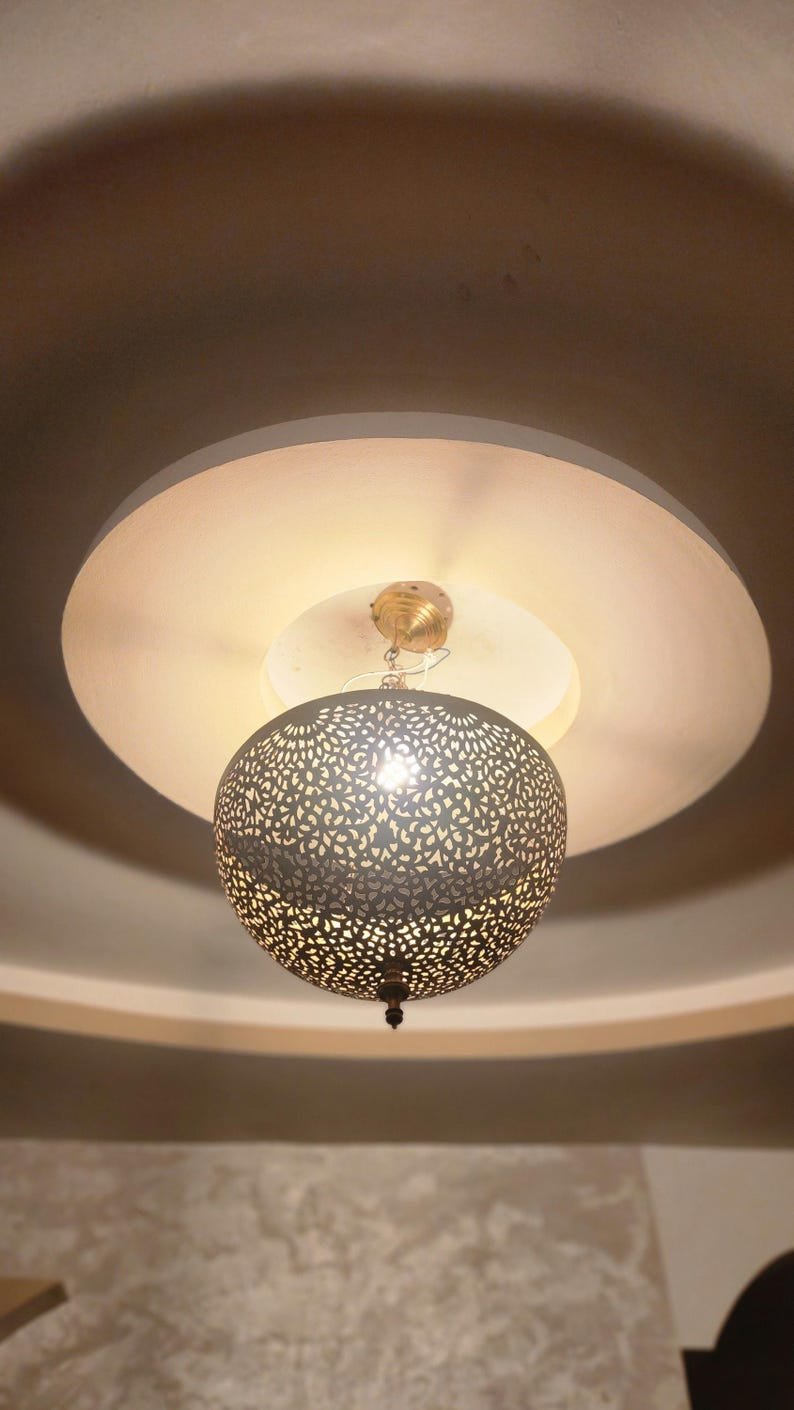 Moroccan Brass Pendant Light – Handcrafted Ceiling Light with Filigree Cutouts | Atlas Lights for Ambient Moroccan Decor – Sizes 16 to 50cm