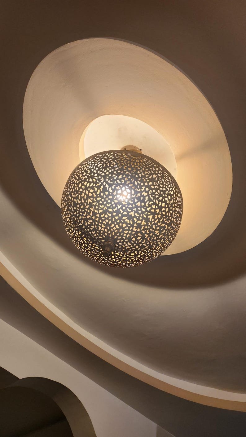 Moroccan Brass Pendant Light – Handcrafted Ceiling Light with Filigree Cutouts | Atlas Lights for Ambient Moroccan Decor – Sizes 16 to 50cm