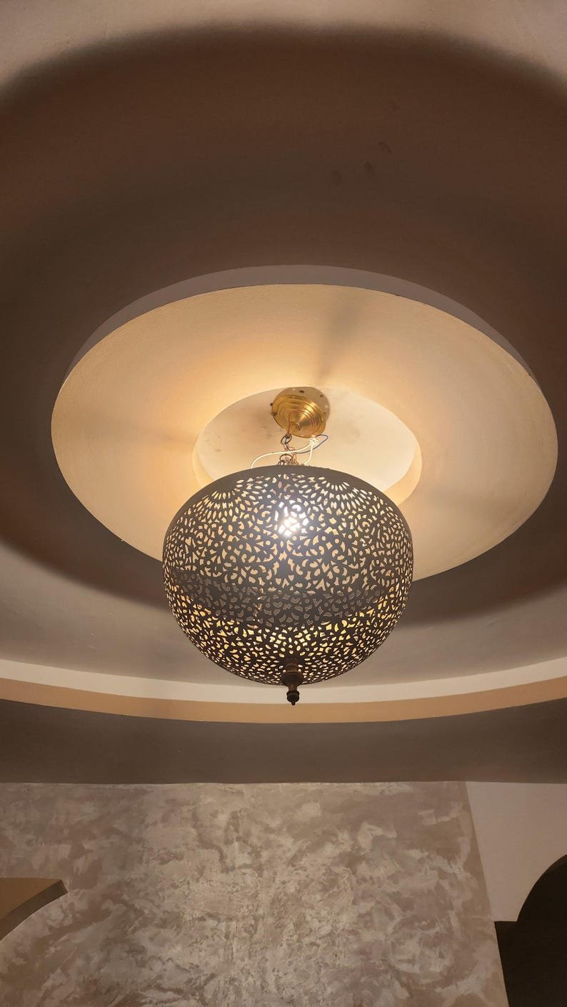 Moroccan Brass Pendant Light – Handcrafted Ceiling Light with Filigree Cutouts | Atlas Lights for Ambient Moroccan Decor – Sizes 16 to 50cm