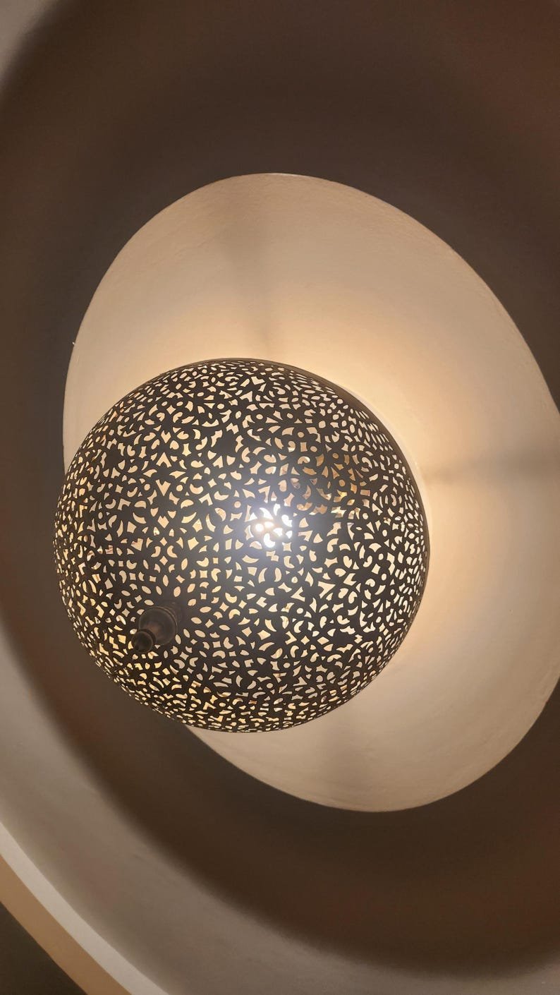 Moroccan Brass Pendant Light – Handcrafted Ceiling Light with Filigree Cutouts | Atlas Lights for Ambient Moroccan Decor – Sizes 16 to 50cm