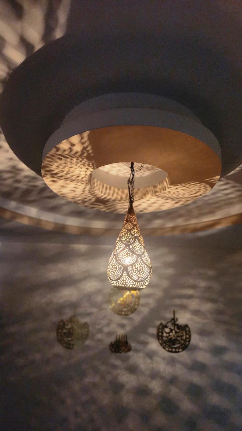 Moroccan Brass Ceiling Light – Handmade Boho Pendant Lamp